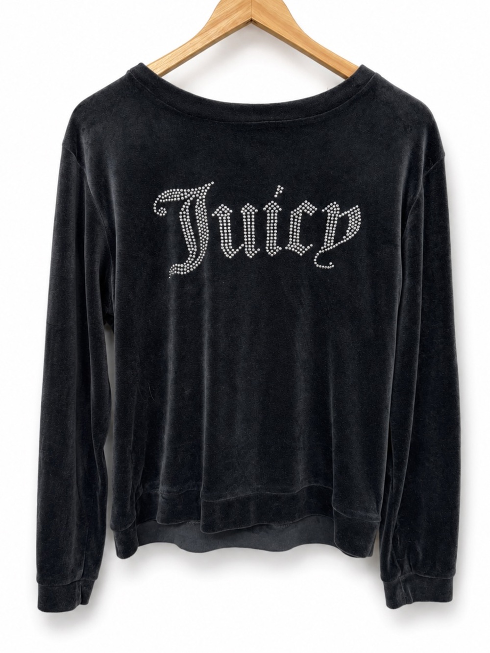 Juicy Couture Black Velour Rhinestone Logo Lounge Sleep Top Medium Y2K